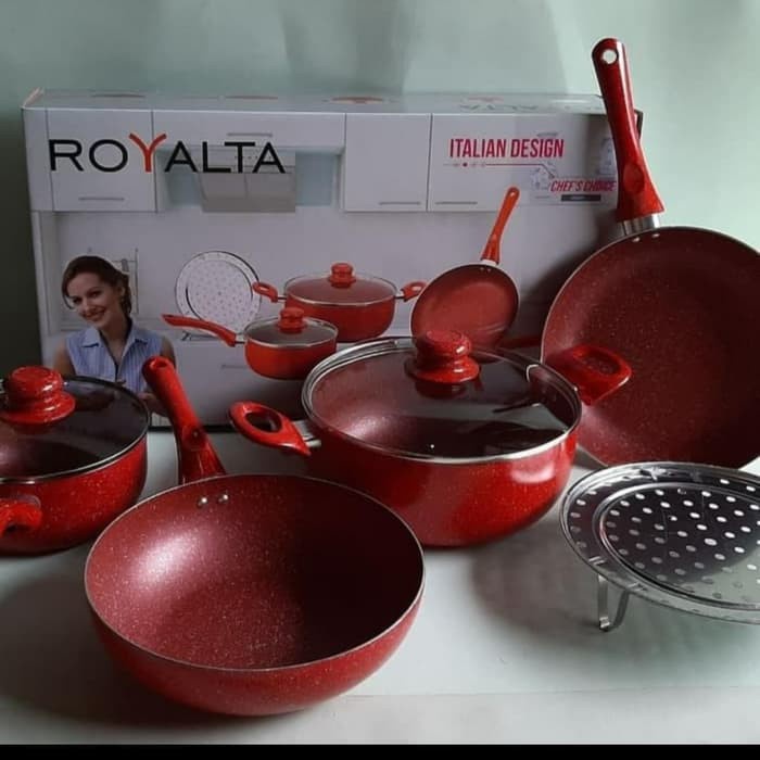 Royalta Panci Set 7Pcs Dengan Lapisan Granite Italian Design Baru&amp;Ori - Merah barang terlihat elega