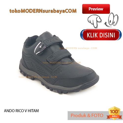 ANDO RICO V HITAM Sepatu Sekolah Anak Magnet sneakers