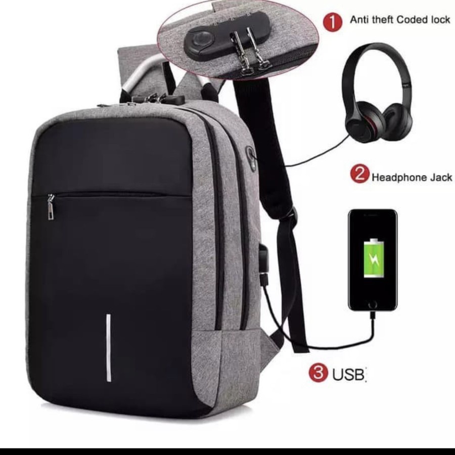 TAS TRAVEL SELEMPANG USB PORT CHARGER ANTI HABIS BATERAI