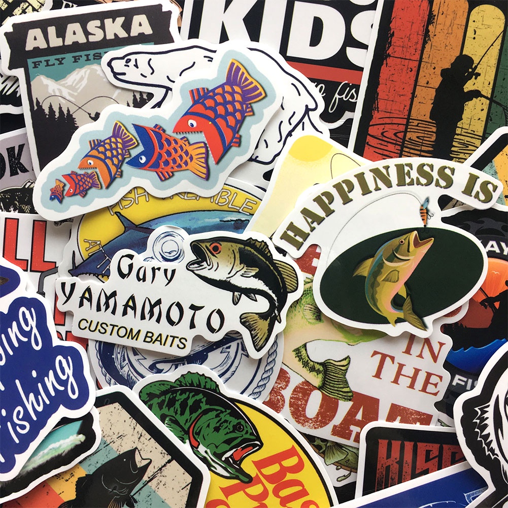 (Tk) 51pcs Stiker Anti Air Motif Memancing Untuk Dekorasi Koper / Laptop / Kulkas / Mobil Diy