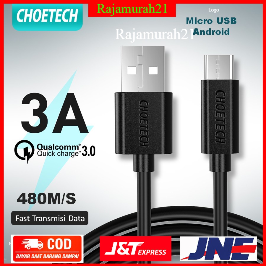 CHOETECH Kabel Charger USB Type C Hi Speed 3A 1 Meter - AC0002 - Black