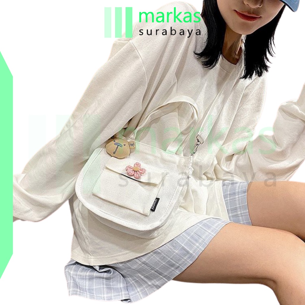 MARKAS MS1410 Tas Selempang Wanita Kanvas Bunga Polos Fashion Bag