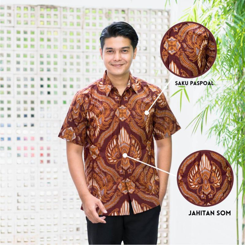 022 Zahira Batik HRB026 Kenongo Hem Kemeja Batik Pria Lengan Pendek  Katun Primis Halus M L XL [12.12]