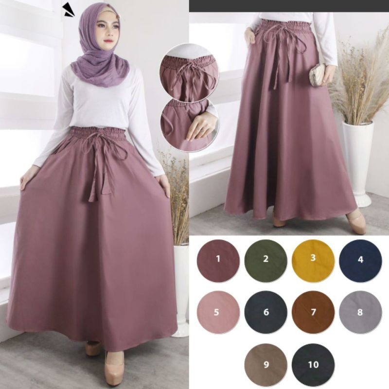 Rok wanita panjang_Rok polos Lebar bawah-rok katun import bangkok
