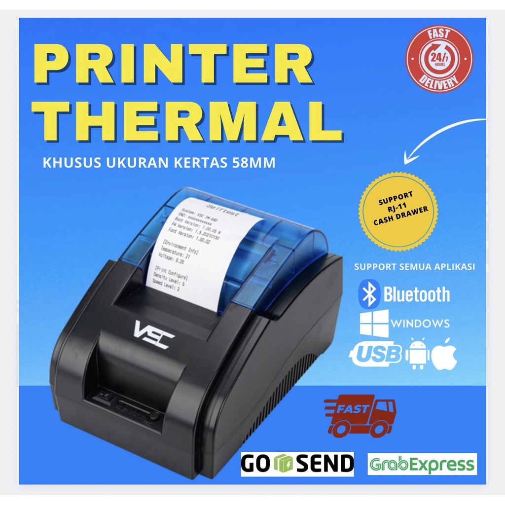 Jual MINI THERMAL PRINTER BLUETOOTH 58MM VSC TM58D SUPPORT MOKAPOS