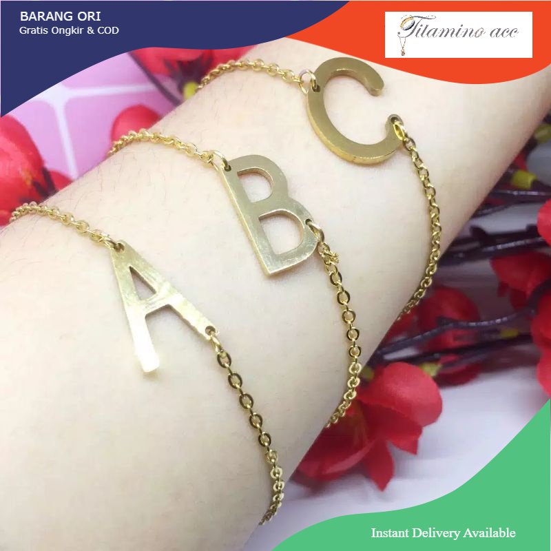 GELANG INITIAL TITANIUM gelang huruf warna emas