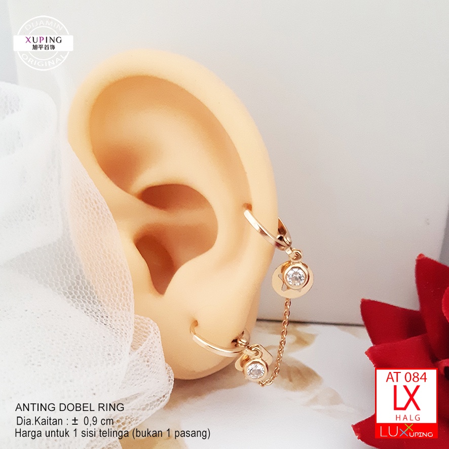 AT 084  Anting Xuping Premium Quality Dobel Ring Perhiasan Emas Remaja Lapis Emaqs Imitasi gaya KPOP Korea Luxx Xuping