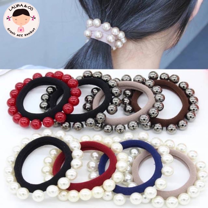 Ikat Rambut Korea Full Mutiara 6pc Grosir