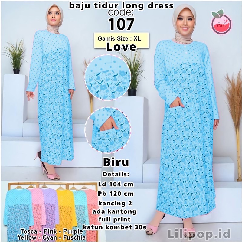 Baju Tidur Daster Panjang Wanita Busui Kancing Baju Terusan Long Dress Muslimah Lilipop