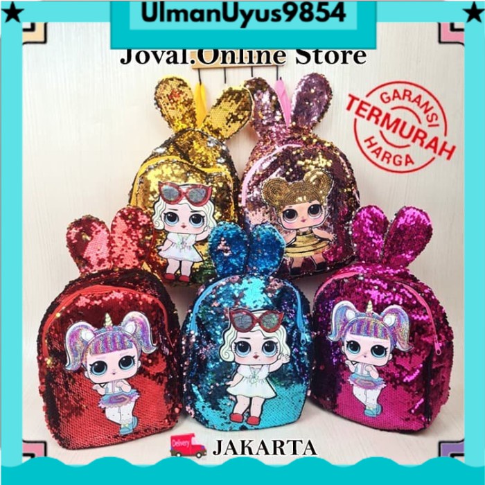 COD TAS RANSEL LOL SEQUIN LAMPU LED / TAS SEKOLAH LOL LED / TAS LOL LED - Merah, TELINGA LUCU