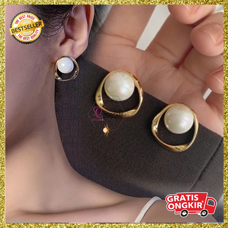 Anting Bulat Mutiara Korea Perempuan Dewasa Aksesoris Fashion Wanita Kualitas Import ANT104