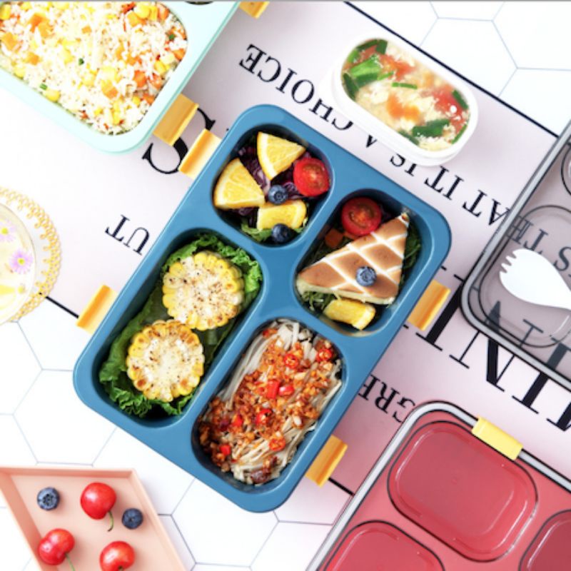 Kotak Bekal Makan 4 sekat Anti tumpah Tempat makanan Dan Sup / Lunch Box set BPA Free