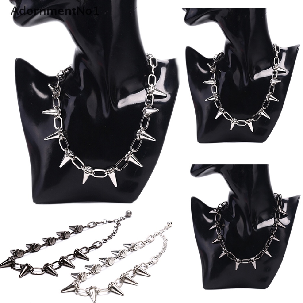 (AdornmentNo1) Kalung Choker Rantai Gaya Punk Rock Aksen Rivet Untuk Perhiasan Wanita