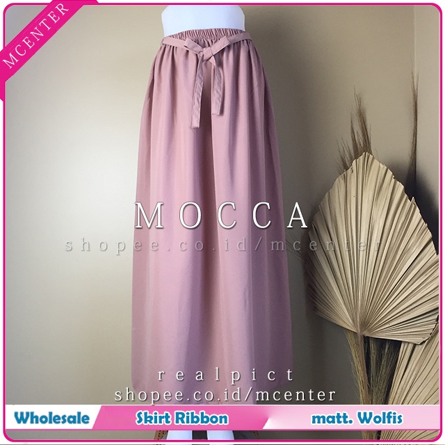 Rok Basic Pita bawahan wanita Wolfis best seller Skirt Ribbon Woolpeach