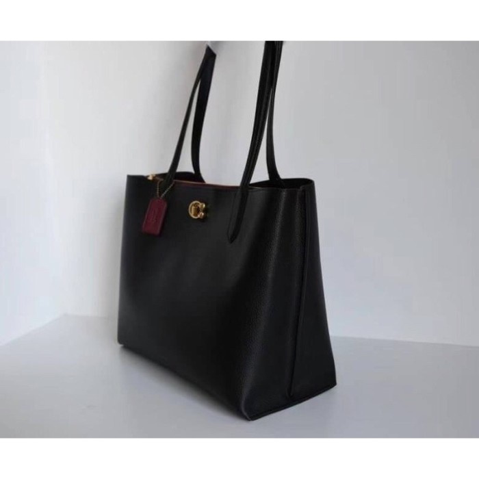 Coach Willow Tote Bag Grained Leather Black