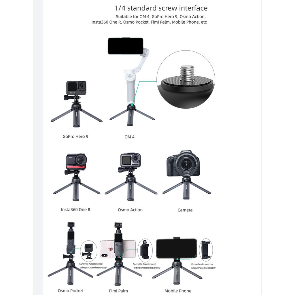 Sunnylife High Quality Universal Aluminium Mini Tripod Camera