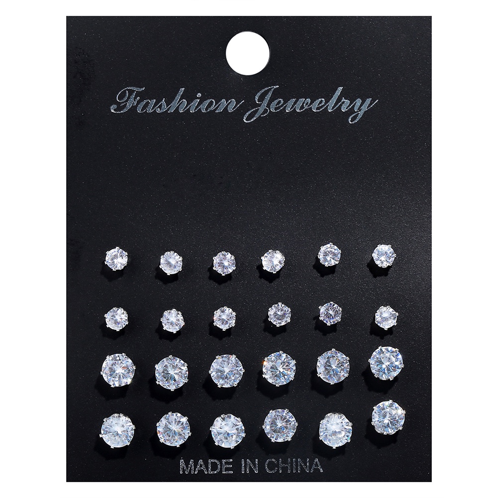 Lt 12pasang Sederhana Indah Elegan Ear Stud Alloy Bulat Zirkon Anting Set Perhiasan Wanita