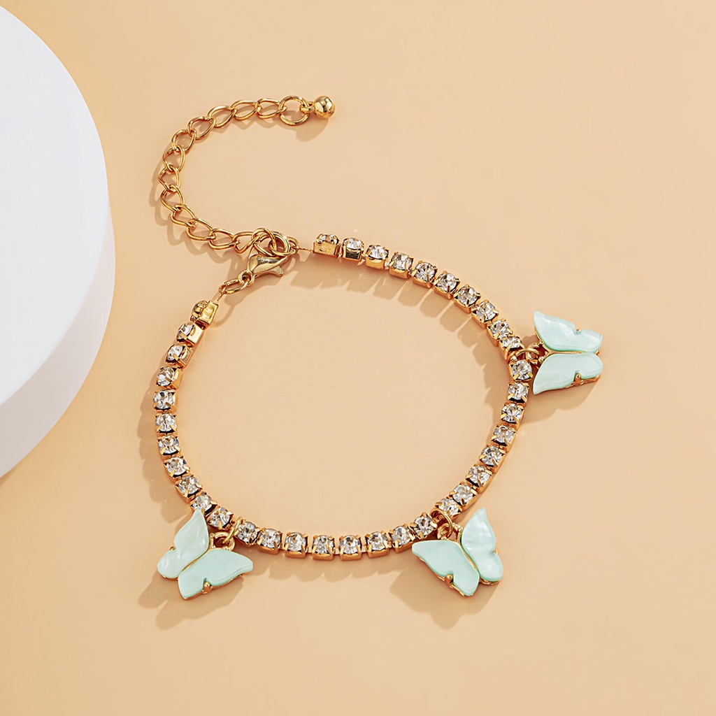 Hu Hu Hu Hu Hu Alat Bantu Pasang Kacamata♡ Gelang Wanita Desain Kupu-Kupu Hias Berlian Imitasi Gaya Simple Berkilau Untuk Hadiah Ulang Tahun