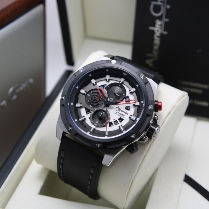 Jam Tangan Pria Alexandre Christie AC 6506 AC6506 Black Silver Leather Original