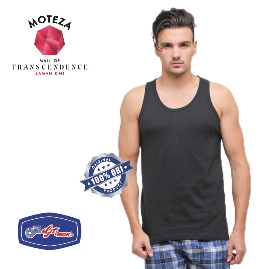 Kaos Dalam Singlet GTMan Tank Top Pria T-Shirt - GT Man GTT 01 / GTT01 - Putih / Hitam