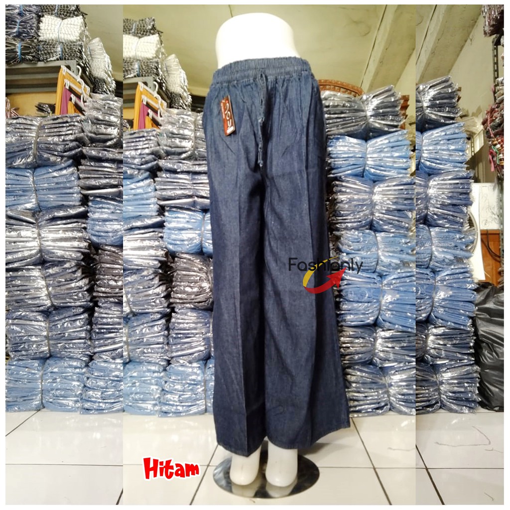 Kulot Panjang Jeans Denim Wanita Premium Ukuran Standart-Hitam