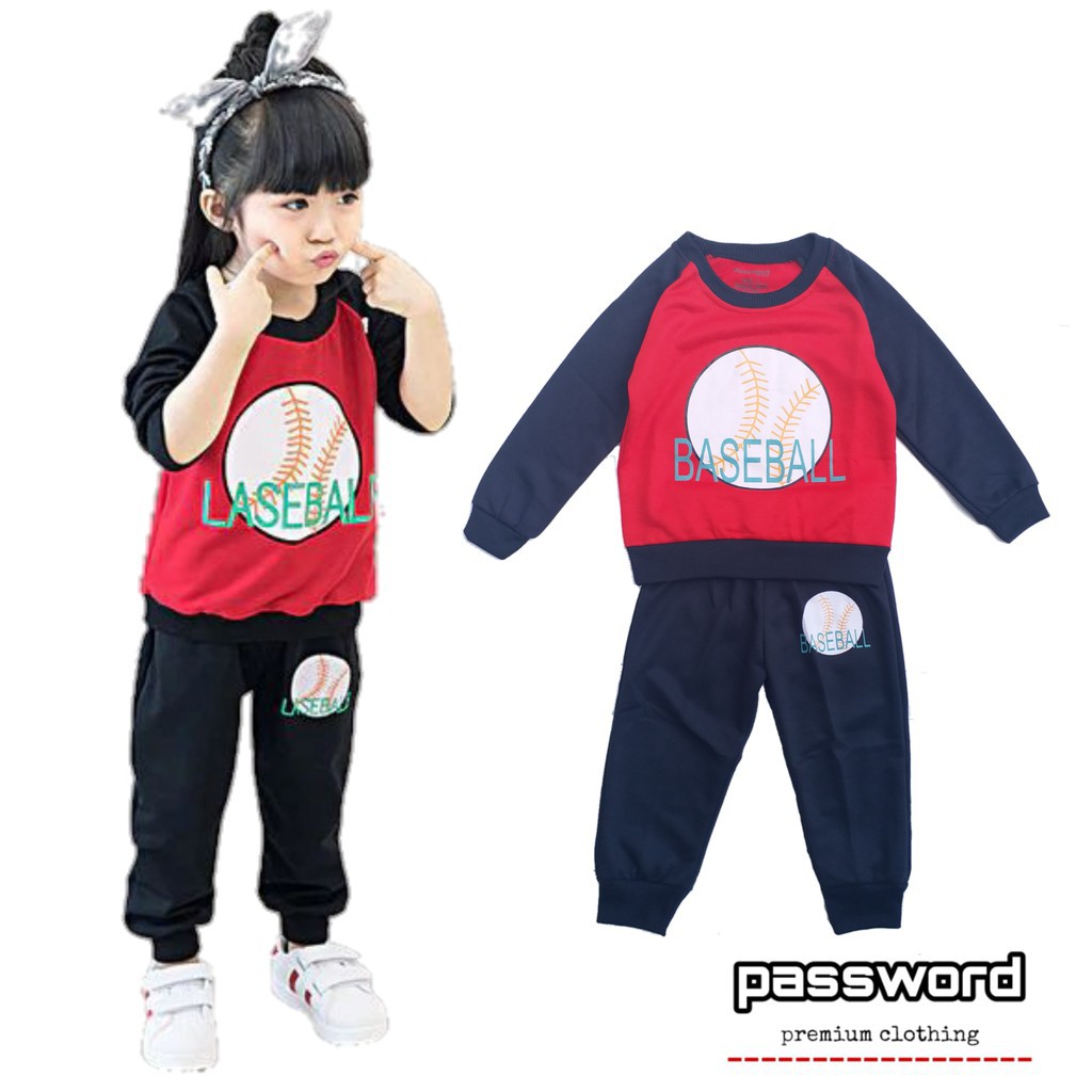 plazababyku PASSWORD BASEBALL Setelan Sweater 1 - 7 Tahun Baju Anak BerKualitas