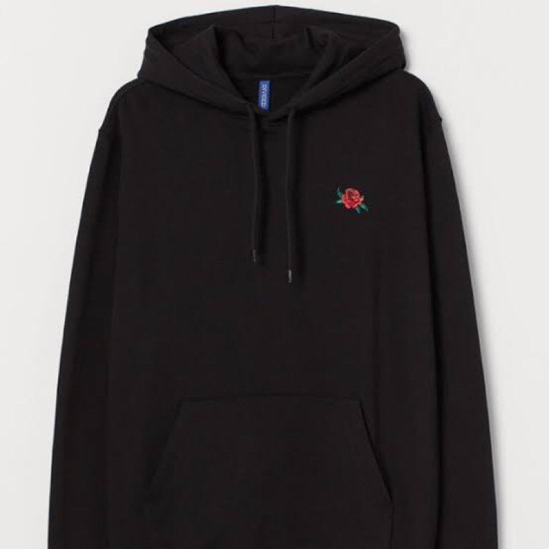 HOODIE HNM|H&M ROSE BORDIR BLACK ORIGINAL