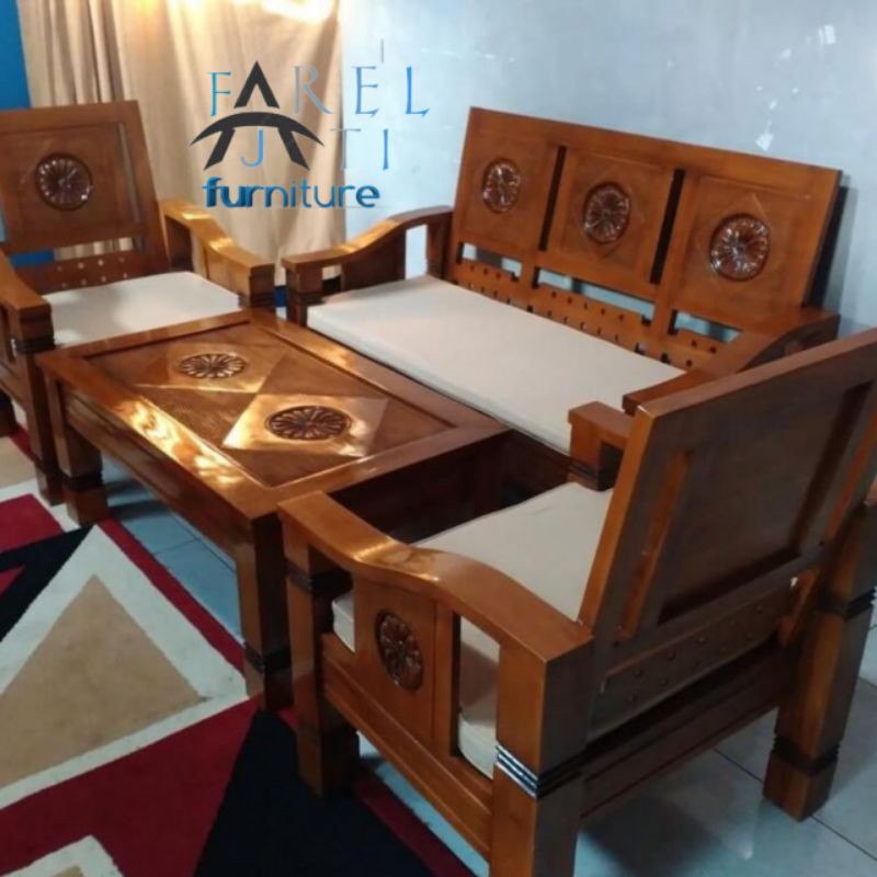 Kursi Meja Tamu Minimalis Jati Plus Busa Set Kursi Tamu Flamboyan