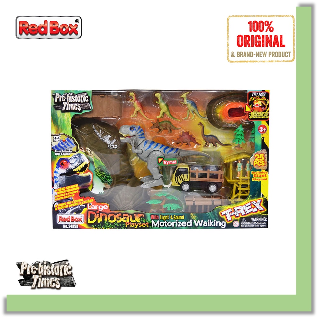 Red Box Toys Pre-Historic Times T-rex Large Dinosaur Playset 25 pcs Motorized Walking Sound and Ligh