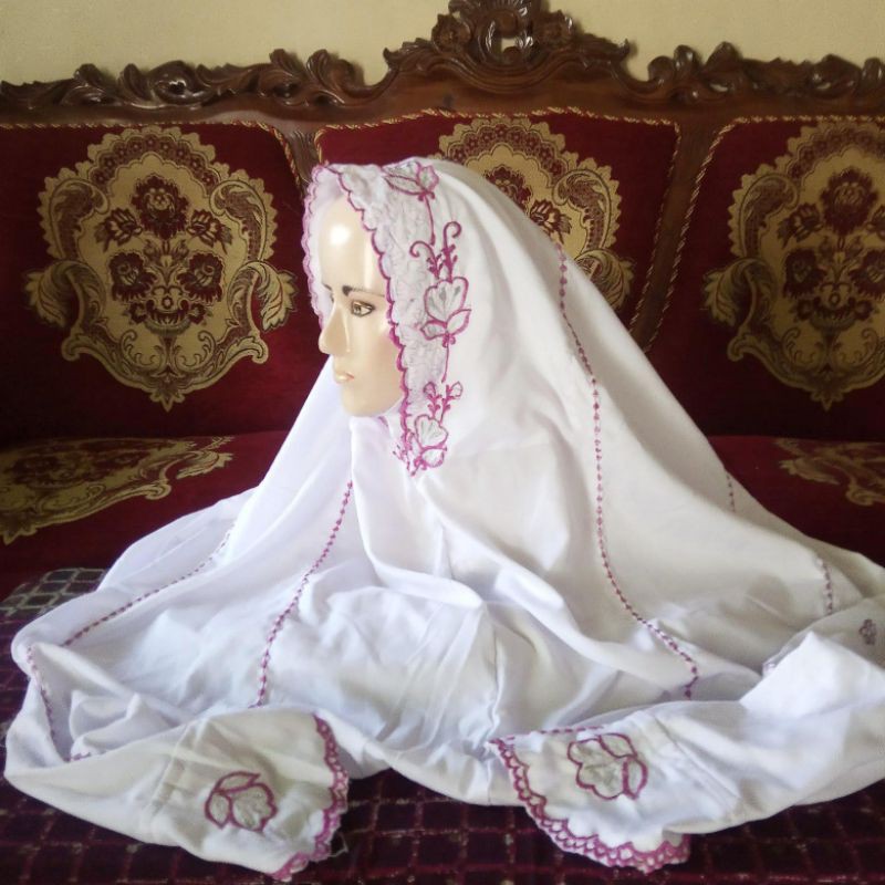 Mukena semi sutra terusan bordir murah termurah kain perca