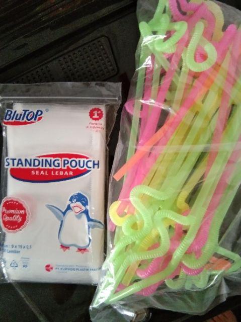 Paket Standing Pouch Um 9 X 15 Plus Sedotan Funky ( 50 Pc )