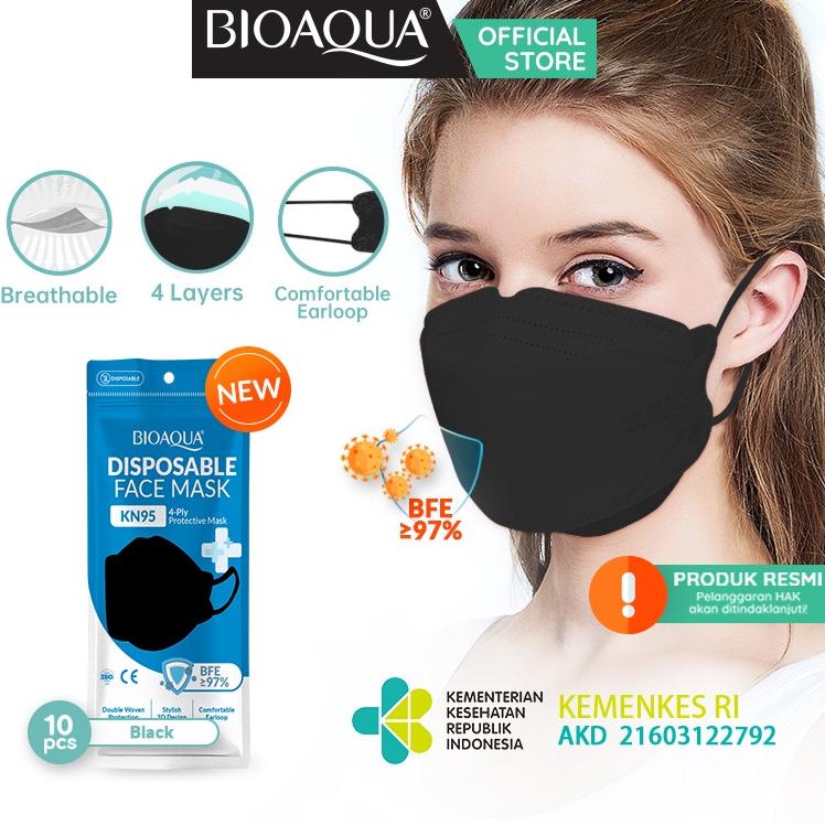 [KODE 00DSD] Bioaqua Masker KN95 EVO disposable black masker earloop hitam masker wajah n95 Kesehata