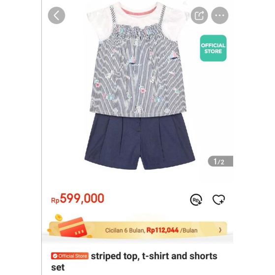 MOTHERCARE nautical navy striped top, t-shirt and short set girl, setelan anak perempuan