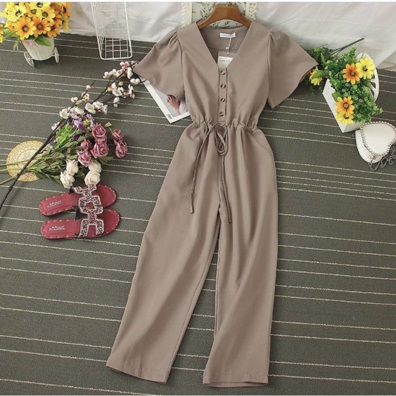 jamsuit panjang wanita busui / jumpsuit vneck button / K013510