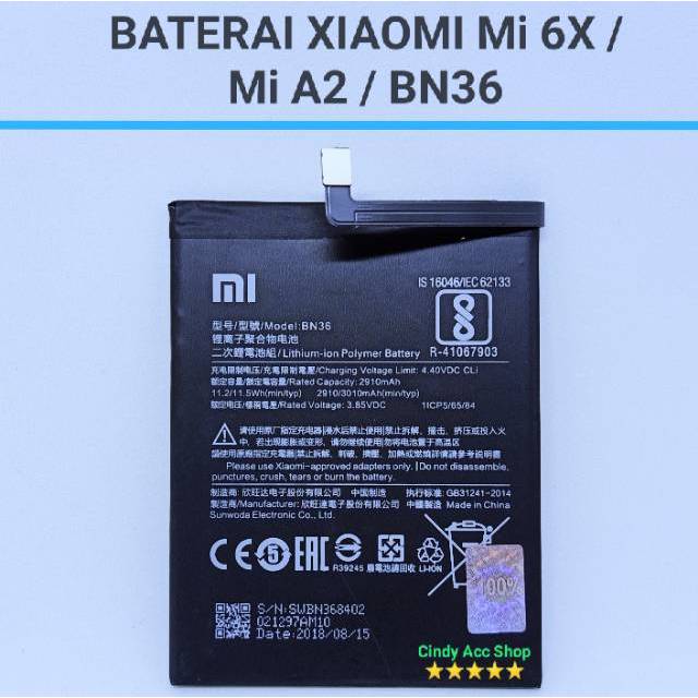 Baterai Batre Redmi 6X Mi A2 BN36 Original Battery