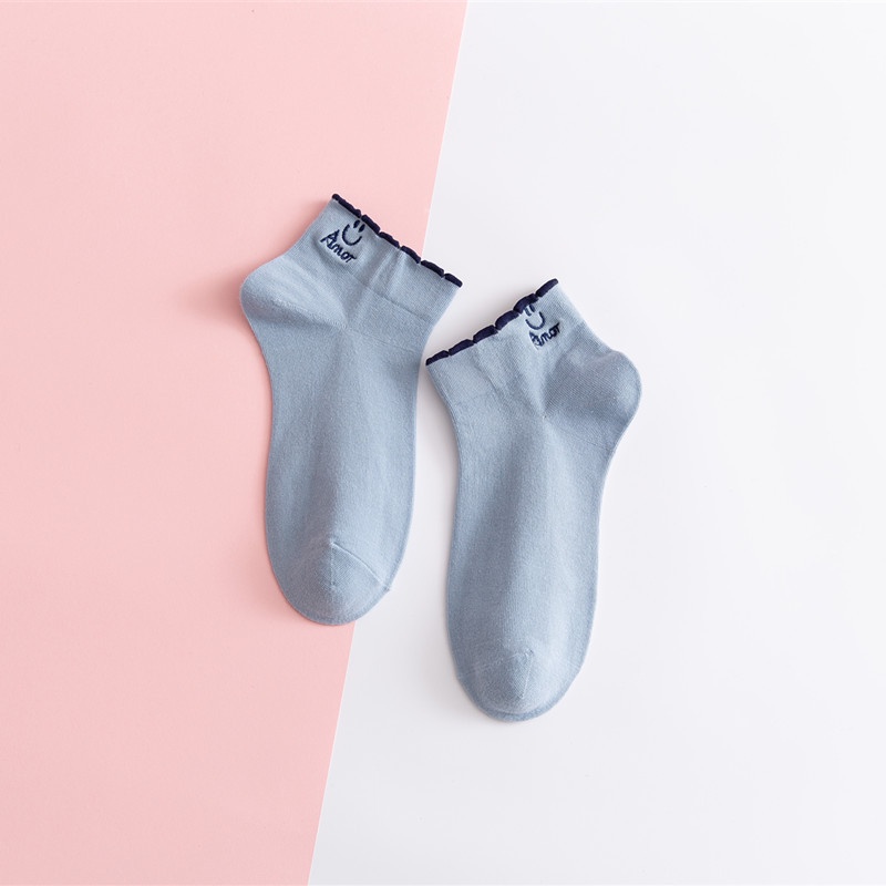 MURMURE.ID | KAOS KAKI WANITA UNISEX RENDA SOCK IMPORT KUALITAS PREMIUM MOTIF MIKI SMILE CS035 CS036-GLBG BIRU
