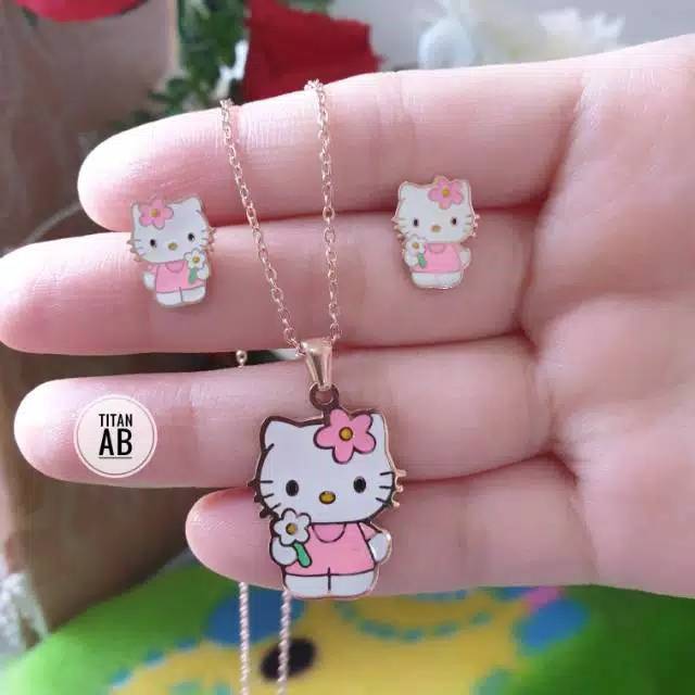 Set kalung + anting anak hk titanium anti karat