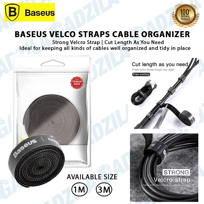 BASEUS VELCO STRAP CABLE ORGANIZER PENGIKAT PEREKAT KABEL HOLDER 1M 3M