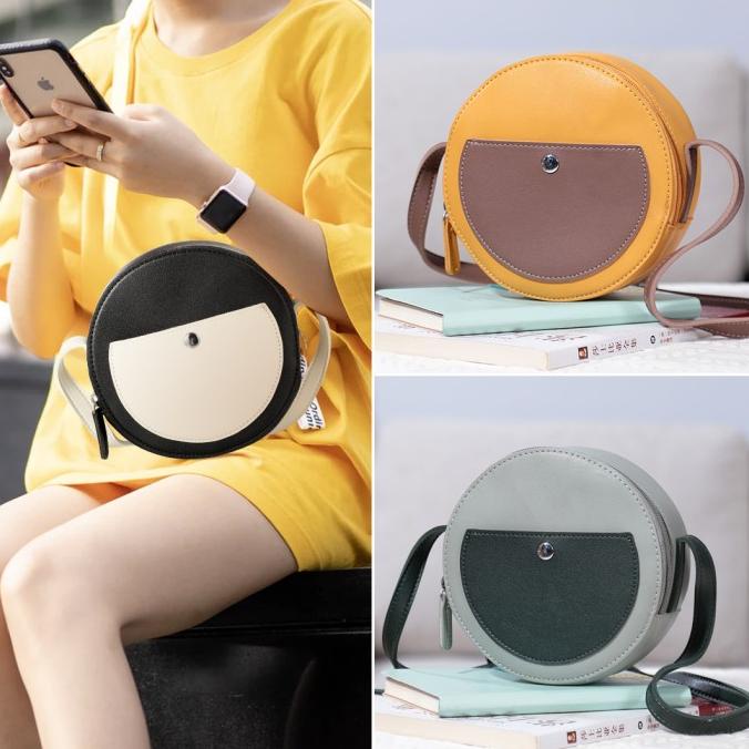 MINISO Tas Selempang Wanita Sling Bag Bulat Vintage