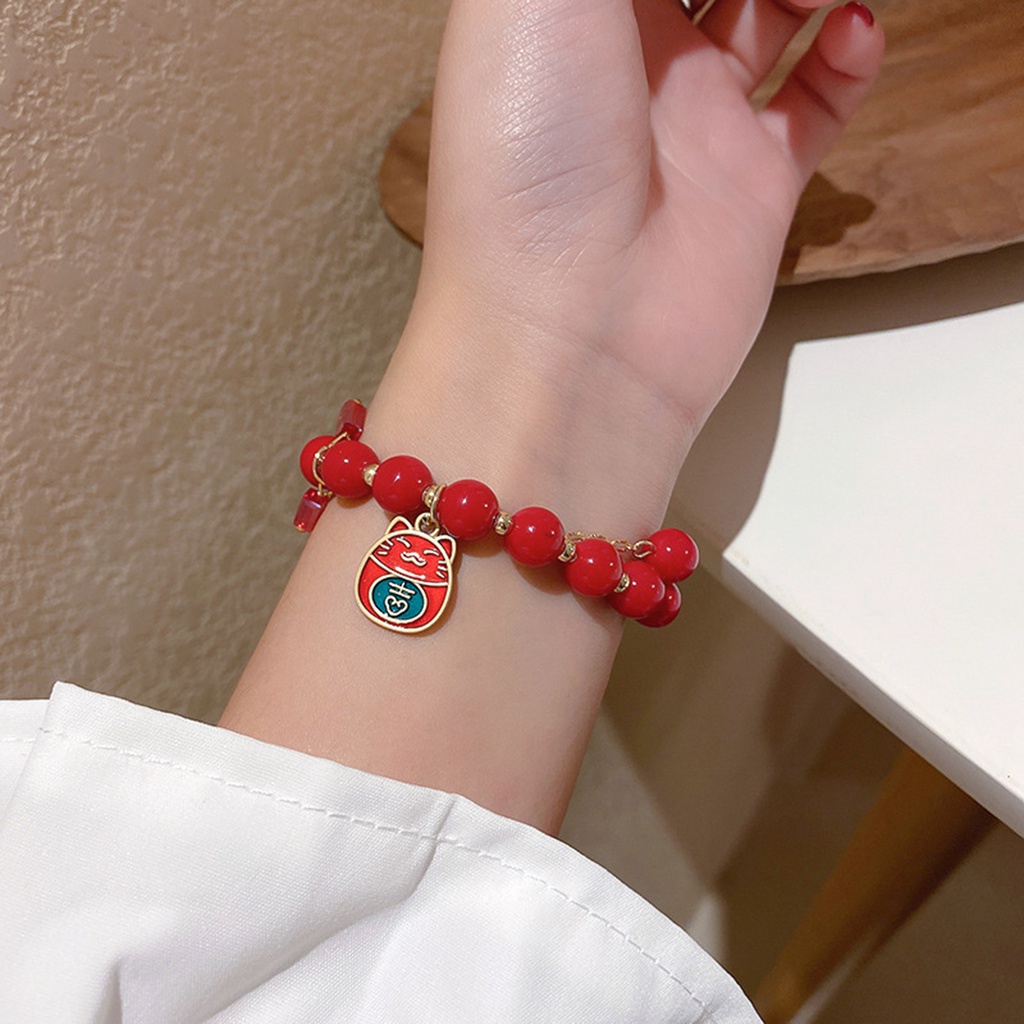 Hu Hu Hu Hu Hu Alat Bantu Pasang Kacamata♡ Gelang Manik-Manik Warna Merah Gaya China Untuk Aksesoris Natal