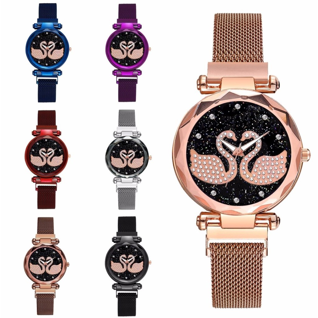 Jam Tangan Mewah Angsa TWO SWAN Magnet Mesh Korea Fashion Women's Wrist Watches