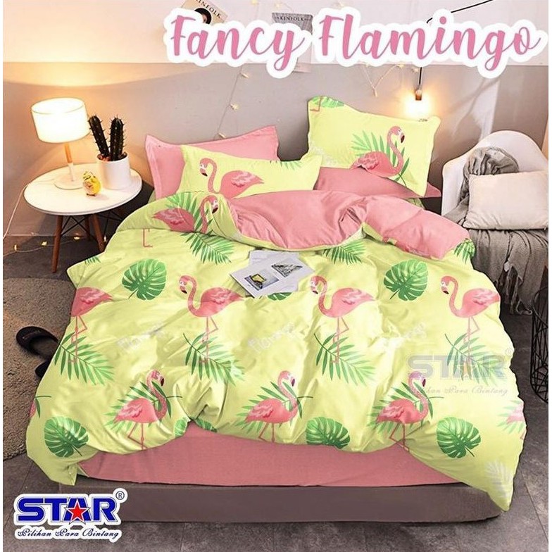 Bahan kain sprei meteran katun lokal CVC star motif Fancy Flamingo