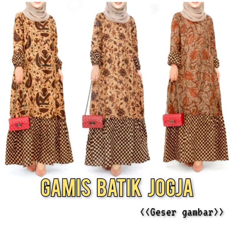 AQE467 Gamis Batik Jogja Busana Muslim Wanita || Dress Gamis Rempel Sambung