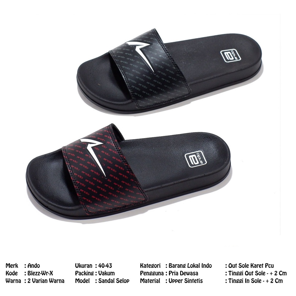 Ando blezz sandal karet pria selop pylon ringan original sendal Ando slide selop karet cowok kekinia