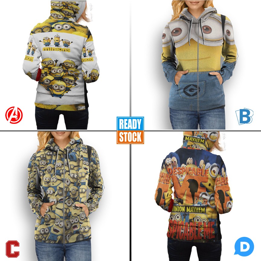 Jaket Hoodie Despicable Me Minion SKU-7434106210255 Hoodie Fullprint Casual Zipper Hoodie Fullprint 