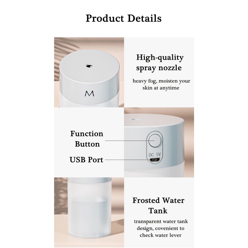 YUN Air  Humidifier Diffuser Portable Pelembab Udara with LED Light Warna/ Purifier Udara Air Aroma Therapy Mini/ Humidifier Purifier Untuk Bayi 260 Ml/ Cool Mist Purifier Mobil/ Water Purifier Aroma Terapi Set  Oil Minyak Esensial Aromaterapi