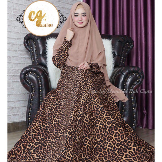 Raffaby Secret S Gamis Motif Macan Tutul Long Dress Motif Macan Tutul Dress Jumbo Wanita Shopee Indonesia