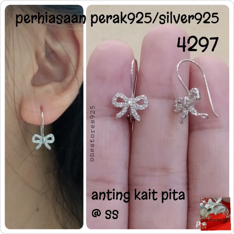 Anting Perak Asli Silver 925 Kait Pita Lapis Emas Putih 4297