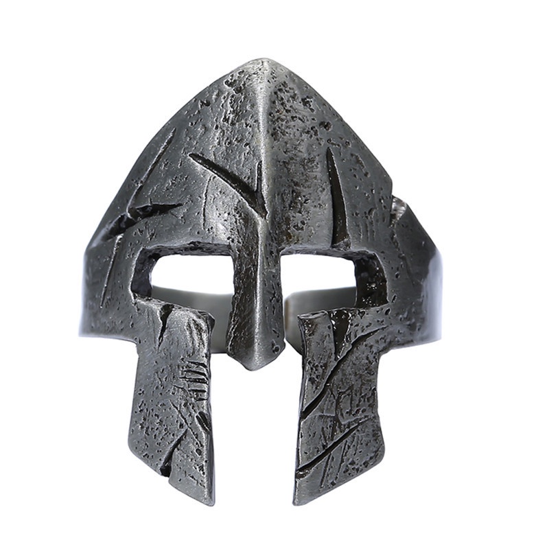 Cincin Model Terbuka Desain Masker Spartan Warrior Bahan Metal Gaya Vintage Punk Rock Hip Hop Untuk Pria