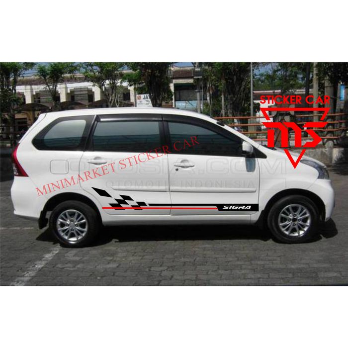 stiker sigra sticker mobil daihatsu sigra list body - hitam-merah Keren